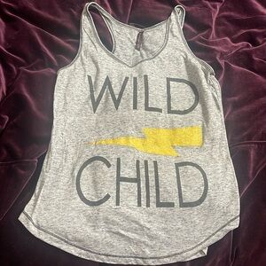Super cute tank top WILD CHILD on front & the bolt is sparkly! Sz M